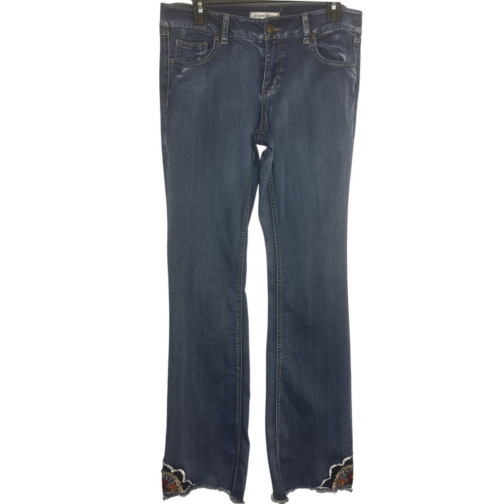 Altar'd State Jeans Womens 28 Caitlyn Low Rise Flare Raw Embroidered Hem Boho